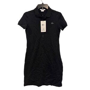 Lacoste Polo Dress Women 34 Black Stretch Cotton Short Sleeve Casual Croc Logo